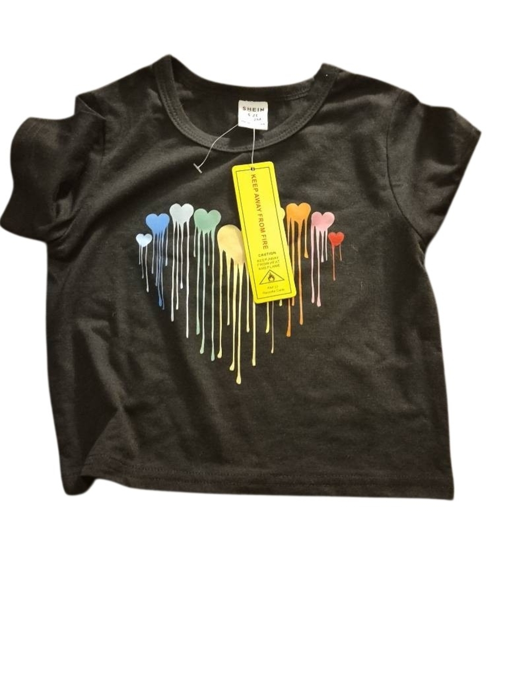 SHEIN Black Tee with Multicolor Drip Heart Graphic(142)